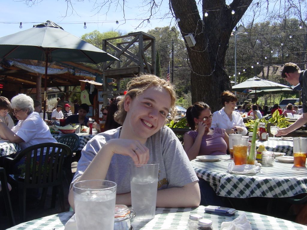 

Elizabeth enjoying lunch at the Shady Grove on a beautiful Texas Sunday afternoon

