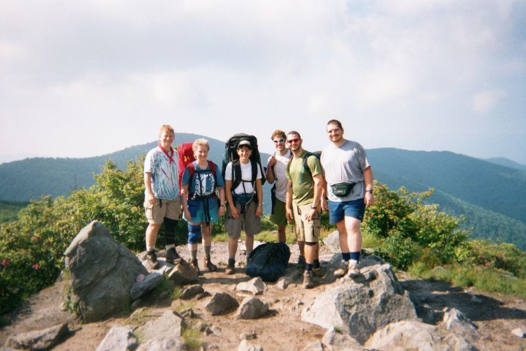 
This is on the top of Rockytop Mountain.  I'm with two guys I met at 
NOC and caught up with a couple days later.  They hike pretty fast.  The
three ladies are teachers in Alaska and like to correct grammar.
