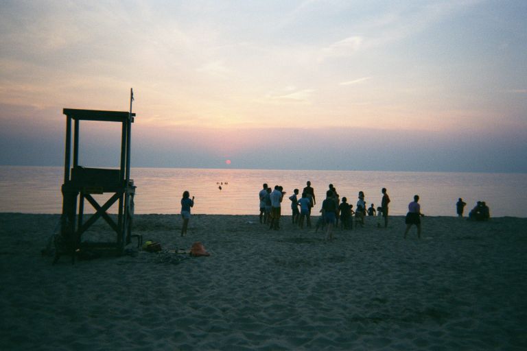 
A Beach Olympics relay race
